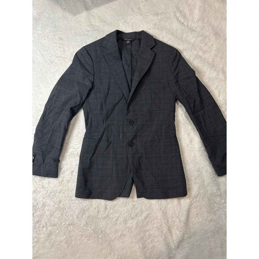Banana Republic Blazer Mens 32S Grey Good Glen Plaid Two Button Sport Coat